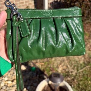Coach Green Leather Wristlet Clutch